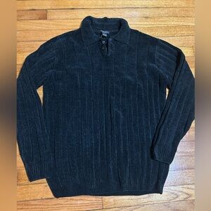Domani Platinum Black Collard Micro Sweater  Large